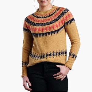 Kuhl Women's Fair Isle Sweater in Mustard and Navy